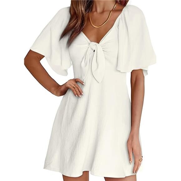 Womens Dresses 2025 Spring Summer Deep V Neck Elegant Bow tie Mini